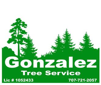 Gonzalez Tree Service logo, trees with the name, license number and telephone number.